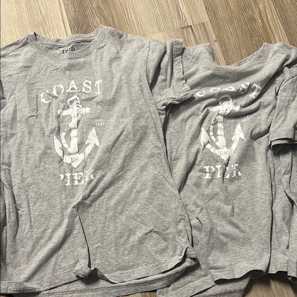 Izod Gray Coast Pier Graphic T-Shirt Sz small. Two shirts